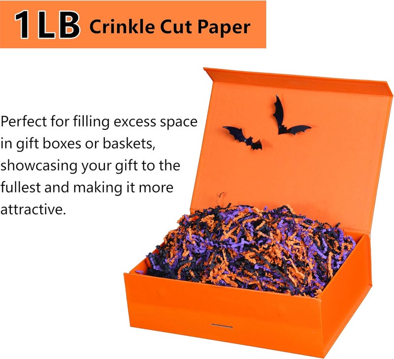 Bobobag - 1LB Halloween Crinkle Cut Paper Shred Filler Recyclable Gift Wrap confetti Raffia Grass Shred Paper for Gift Wrapping Basket Filling Box Filling Party Decor (Black/Orange/Purple) - Image 2